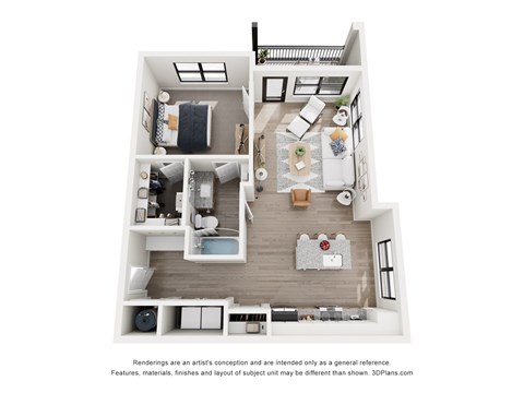 Floor plan for 1 bed, 1 bath, 797 sqft